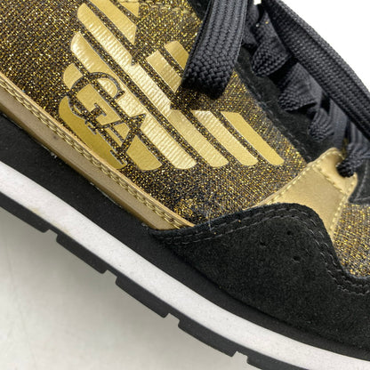 【中古品】【レディース】 Emporio Armani エンポリオ・アルマーニ SUEDE SNEAKERS X3X058 XL617 スエード スニーカー シューズ 靴 166-260713-as-27-izu サイズ：US 6M カラー：ブラック×ゴールド 万代Net店