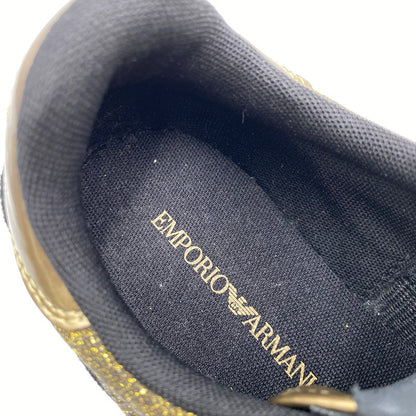 【中古品】【レディース】 Emporio Armani エンポリオ・アルマーニ SUEDE SNEAKERS X3X058 XL617 スエード スニーカー シューズ 靴 166-260713-as-27-izu サイズ：US 6M カラー：ブラック×ゴールド 万代Net店