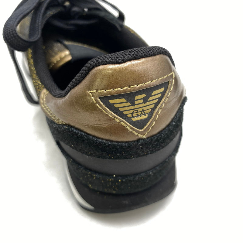 【中古品】【レディース】 Emporio Armani エンポリオ・アルマーニ SUEDE SNEAKERS X3X058 XL617 スエード スニーカー シューズ 靴 166-260713-as-27-izu サイズ：US 6M カラー：ブラック×ゴールド 万代Net店