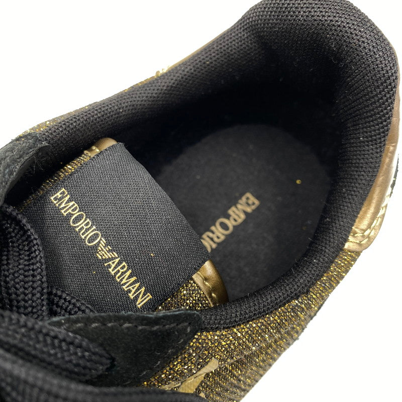 【中古品】【レディース】 Emporio Armani エンポリオ・アルマーニ SUEDE SNEAKERS X3X058 XL617 スエード スニーカー シューズ 靴 166-260713-as-27-izu サイズ：US 6M カラー：ブラック×ゴールド 万代Net店