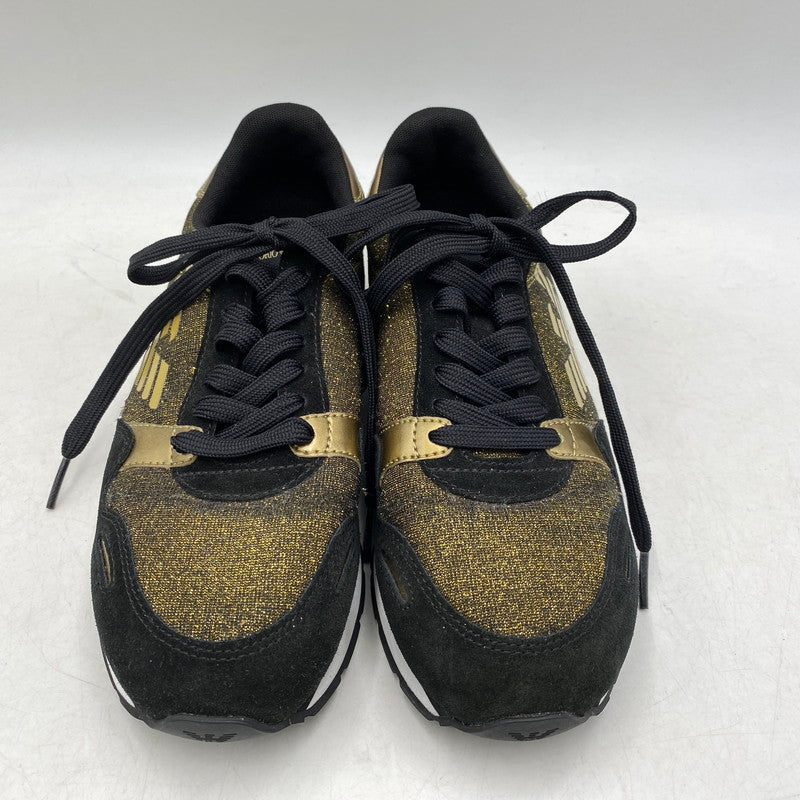 【中古品】【レディース】 Emporio Armani エンポリオ・アルマーニ SUEDE SNEAKERS X3X058 XL617 スエード スニーカー シューズ 靴 166-260713-as-27-izu サイズ：US 6M カラー：ブラック×ゴールド 万代Net店