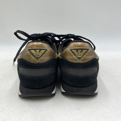 【中古品】【レディース】 Emporio Armani エンポリオ・アルマーニ SUEDE SNEAKERS X3X058 XL617 スエード スニーカー シューズ 靴 166-260713-as-27-izu サイズ：US 6M カラー：ブラック×ゴールド 万代Net店
