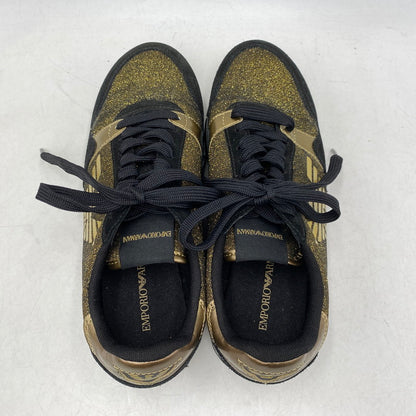 【中古品】【レディース】 Emporio Armani エンポリオ・アルマーニ SUEDE SNEAKERS X3X058 XL617 スエード スニーカー シューズ 靴 166-260713-as-27-izu サイズ：US 6M カラー：ブラック×ゴールド 万代Net店