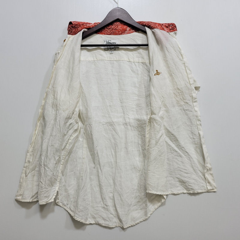 【中古品】【メンズ】 VIVIENNE WESTWOOD ヴィヴィアンウエストウッド VW-WR-81976 LINEN SS SHIRT リネン ショートスリーブ シャツ トップス 半袖 141-260717-cs-13-izu サイズ：46 カラー：ホワイト×レッド 万代Net店