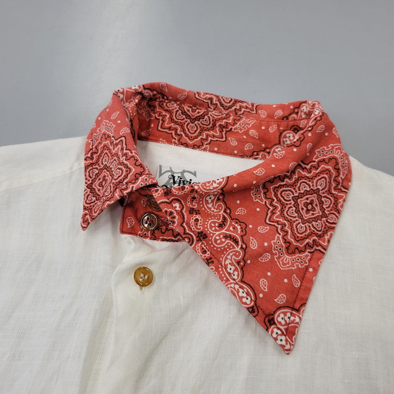 【中古品】【メンズ】 VIVIENNE WESTWOOD ヴィヴィアンウエストウッド VW-WR-81976 LINEN SS SHIRT リネン ショートスリーブ シャツ トップス 半袖 141-260717-cs-13-izu サイズ：46 カラー：ホワイト×レッド 万代Net店
