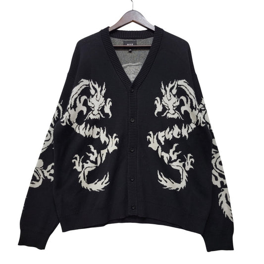 【中古品】【メンズ】 HUF ハフ TWIN DRAGON CARDIGAN KN00466 ツイン ドラゴン カーディガン 142-260713-as-06-izu サイズ：XL カラー：ブラック 万代Net店