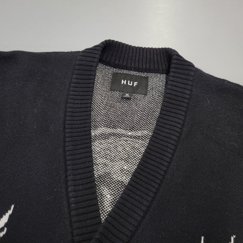 【中古品】【メンズ】 HUF ハフ TWIN DRAGON CARDIGAN KN00466 ツイン ドラゴン カーディガン 142-260713-as-06-izu サイズ：XL カラー：ブラック 万代Net店