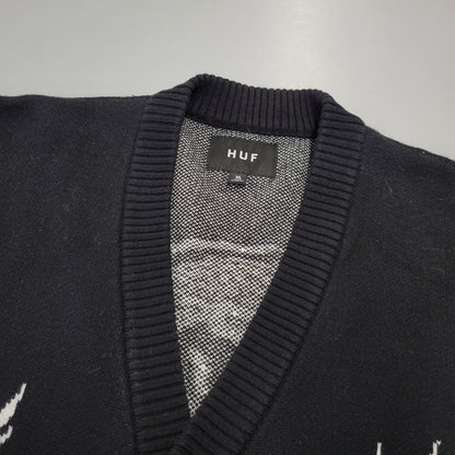 【中古品】【メンズ】 HUF ハフ TWIN DRAGON CARDIGAN KN00466 ツイン ドラゴン カーディガン 142-260713-as-06-izu サイズ：XL カラー：ブラック 万代Net店