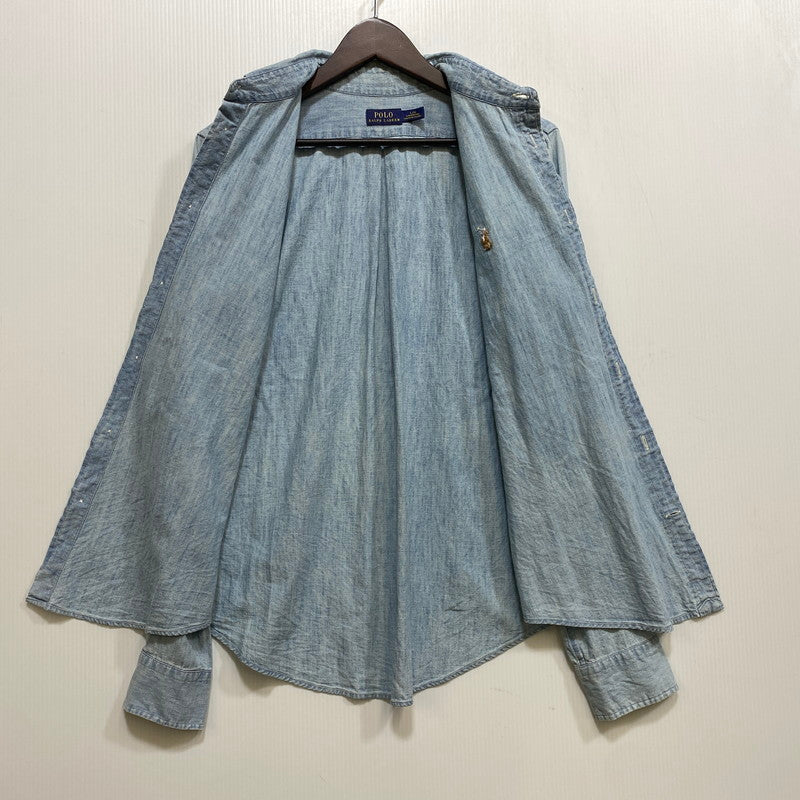 【中古品】【メンズ】 POLO RALPH LAUREN ポロ・ラルフローレン DENIM CHAMBRAY LS SHIRT デニム シャンブレー ロングスリーブ シャツ トップス 長袖 147-260717-cs-24-izu サイズ：L カラー：ライトインディゴ 万代Net店