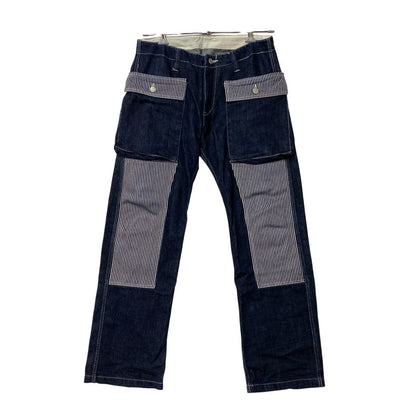 【中古品】【メンズ】 KOJIMA GENES コジマ ジーンズ 切替 BIG POCKET HICKORY STRIPE DOUBLEKNEE DENIM PANTS ビッグ ポケット ヒッコリー ストライプ ダブルニー デニム パンツ ボトムス ズボン 156-260714-cs-07-izu サイズ：32 カラー：インディゴ 万代Net店