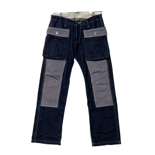 【中古品】【メンズ】 KOJIMA GENES コジマ ジーンズ 切替 BIG POCKET HICKORY STRIPE DOUBLEKNEE DENIM PANTS ビッグ ポケット ヒッコリー ストライプ ダブルニー デニム パンツ ボトムス ズボン 156-260714-cs-07-izu サイズ：32 カラー：インディゴ 万代Net店