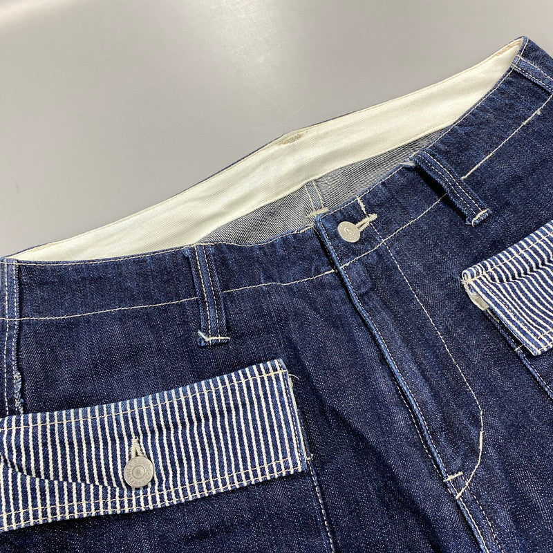 【中古品】【メンズ】 KOJIMA GENES コジマ ジーンズ 切替 BIG POCKET HICKORY STRIPE DOUBLEKNEE DENIM PANTS ビッグ ポケット ヒッコリー ストライプ ダブルニー デニム パンツ ボトムス ズボン 156-260714-cs-07-izu サイズ：32 カラー：インディゴ 万代Net店