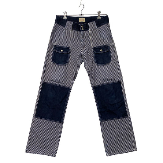 【中古品】【メンズ】 KOJIMA GENES コジマジーンズ 切替 SMALL POCKET HICKORY STRIPE DOUBLE KNEE DENIM PANTS スモール ポケット ヒッコリー ストライプ ダブルニー デニム パンツ ボトムス ズボン 156-260714-cs-08-izu サイズ：34 カラー：インディゴ 万代Net店