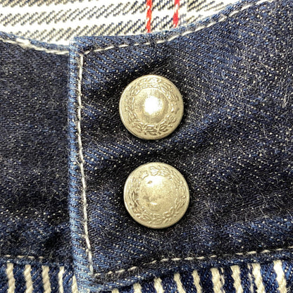 【中古品】【メンズ】 KOJIMA GENES コジマジーンズ 切替 SMALL POCKET HICKORY STRIPE DOUBLE KNEE DENIM PANTS スモール ポケット ヒッコリー ストライプ ダブルニー デニム パンツ ボトムス ズボン 156-260714-cs-08-izu サイズ：34 カラー：インディゴ 万代Net店