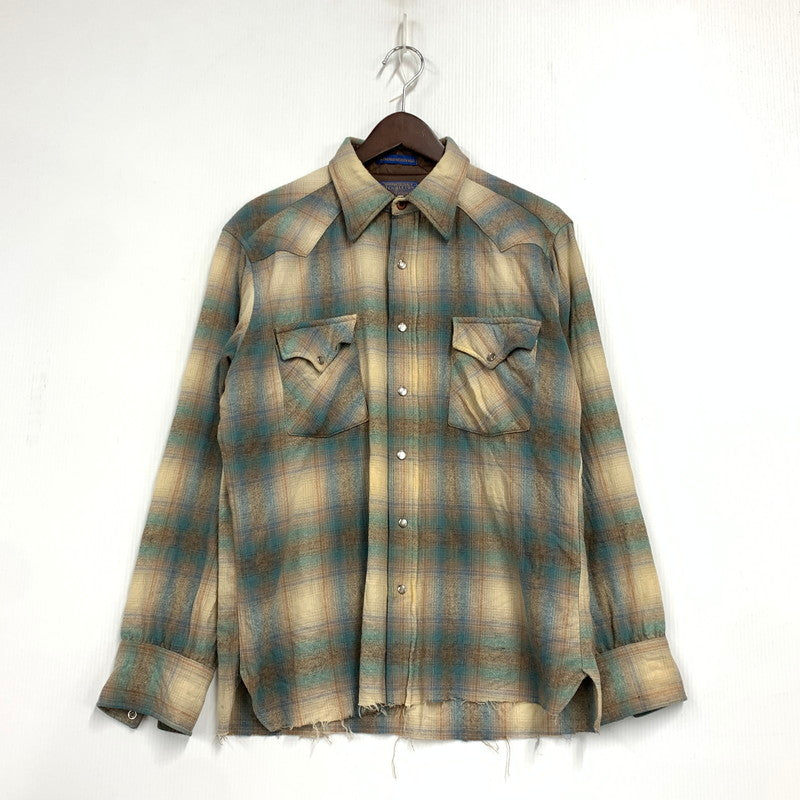 【中古品】【メンズ】 PENDLETON ペンドルトン 70S USA製 OMBRE CHECK WESTERN オンブレチェックウエスタン L S SHIRT ロングスリーブ シャツ トップス 長袖 146-260714-ya-10-izu サイズ：M カラー：ベージュ系 万代Net店