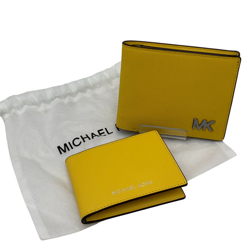 【中古品】【メンズ/レディース】 MICHAEL KORS マイケルコース 36S5LCOF2U LEATHER BILLFOLD WALLET WITH PASS CASE レザー ビルフォールド ウォレット ウィズ パスケース 二つ折り財布 財布 200-260721-cs-17-izu カラー：イエロー 万代Net店