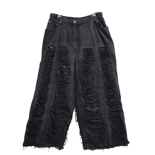 【現状渡し品】【メンズ】 USED REMAKE DAMAGE DENIM PANTS リメイク ダメージ デニムパンツ ジーンズ 157-260718-as-08-izu カラー：ブラック 万代Net店