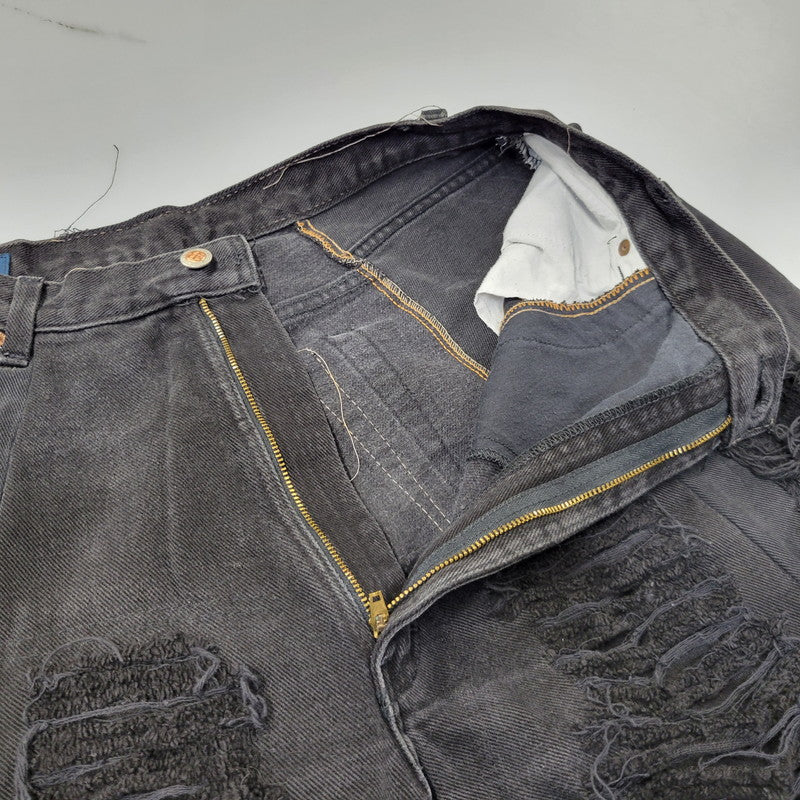 【現状渡し品】【メンズ】 USED REMAKE DAMAGE DENIM PANTS リメイク ダメージ デニムパンツ ジーンズ 157-260718-as-08-izu カラー：ブラック 万代Net店