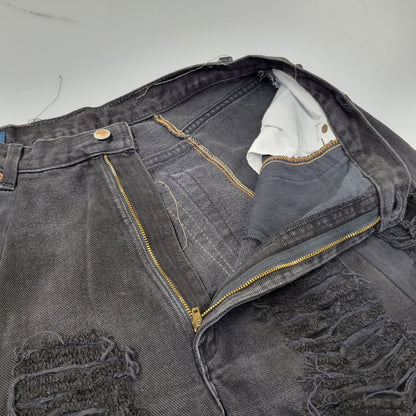 【現状渡し品】【メンズ】 USED REMAKE DAMAGE DENIM PANTS リメイク ダメージ デニムパンツ ジーンズ 157-260718-as-08-izu カラー：ブラック 万代Net店