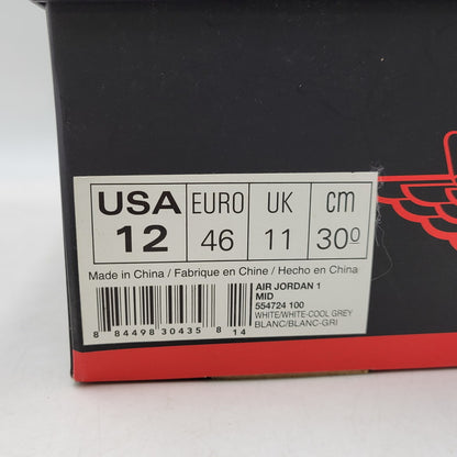 【中古品】【メンズ】 NIKE ナイキ 554724-100 AIR JORDAN 1 RETRO MID エア ジョーダン ワン レトロ ミッド スニーカー シューズ 靴 160-260719-cs-07-izu サイズ：30cm カラー：WHITE/WHITE-COOL GREY 万代Net店