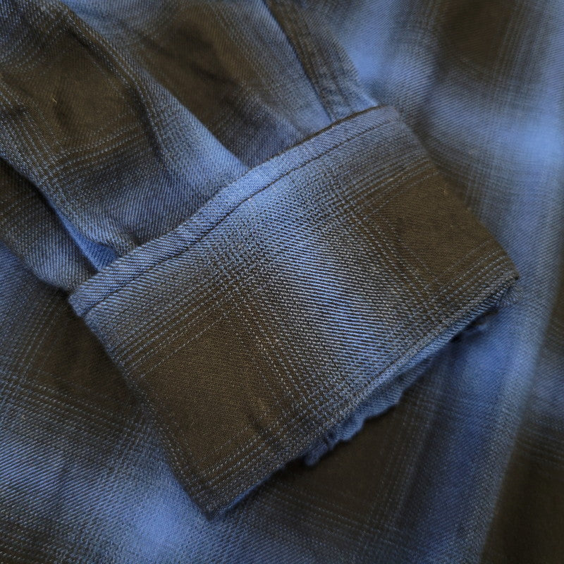 【中古品】【メンズ】 WILD LIFE TAILOR ADAM ET ROPE ワイルドライフテーラーアダムエロペ RAYON OMBRE CHECK OPEN COLLAR LS SHIRT GPG-53020-B レーヨン オンブレチェック オープンカラー 長袖シャツ 140-260723-as-18-izu サイズ：M カラー：ブルー×ブラック 万代Net店