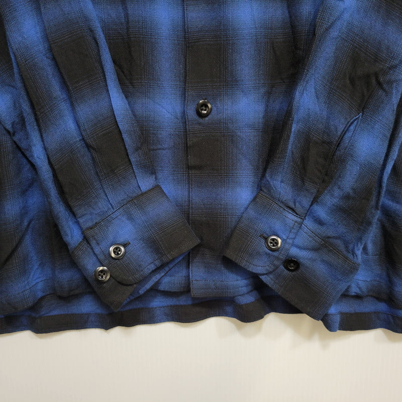 【中古品】【メンズ】 WILD LIFE TAILOR ADAM ET ROPE ワイルドライフテーラーアダムエロペ RAYON OMBRE CHECK OPEN COLLAR LS SHIRT GPG-53020-B レーヨン オンブレチェック オープンカラー 長袖シャツ 140-260723-as-18-izu サイズ：M カラー：ブルー×ブラック 万代Net店