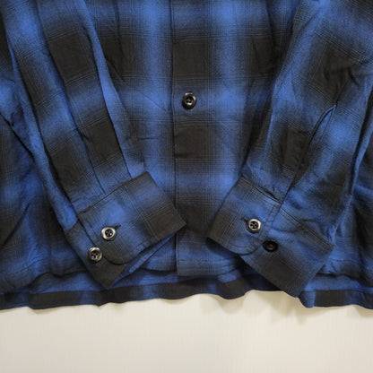 【中古品】【メンズ】 WILD LIFE TAILOR ADAM ET ROPE ワイルドライフテーラーアダムエロペ RAYON OMBRE CHECK OPEN COLLAR LS SHIRT GPG-53020-B レーヨン オンブレチェック オープンカラー 長袖シャツ 140-260723-as-18-izu サイズ：M カラー：ブルー×ブラック 万代Net店