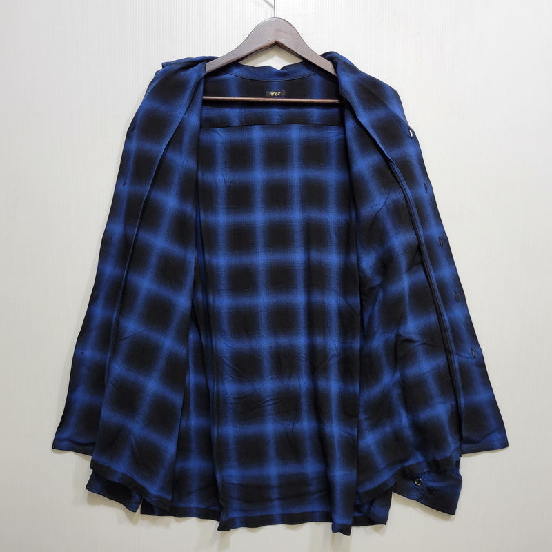 【中古品】【メンズ】 WILD LIFE TAILOR ADAM ET ROPE ワイルドライフテーラーアダムエロペ RAYON OMBRE CHECK OPEN COLLAR LS SHIRT GPG-53020-B レーヨン オンブレチェック オープンカラー 長袖シャツ 140-260723-as-18-izu サイズ：M カラー：ブルー×ブラック 万代Net店