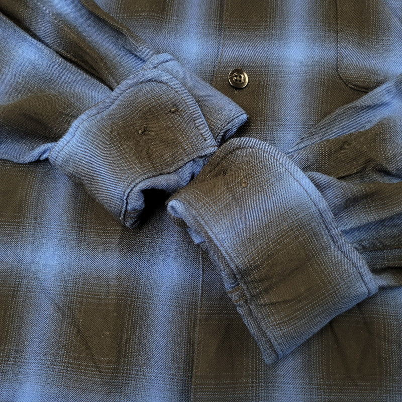 【中古品】【メンズ】 WILD LIFE TAILOR ADAM ET ROPE ワイルドライフテーラーアダムエロペ RAYON OMBRE CHECK OPEN COLLAR LS SHIRT GPG-53020-B レーヨン オンブレチェック オープンカラー 長袖シャツ 140-260723-as-18-izu サイズ：M カラー：ブルー×ブラック 万代Net店