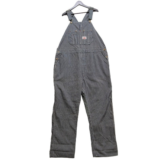 【中古品】【メンズ】 ROUND HOUSE ラウンドハウス HICKORY OVERALLS LOT45 ヒッコリー オーバーオール USA製 156-260720-as-30-izu サイズ：46×32 カラー：ネイビー×ホワイト 万代Net店