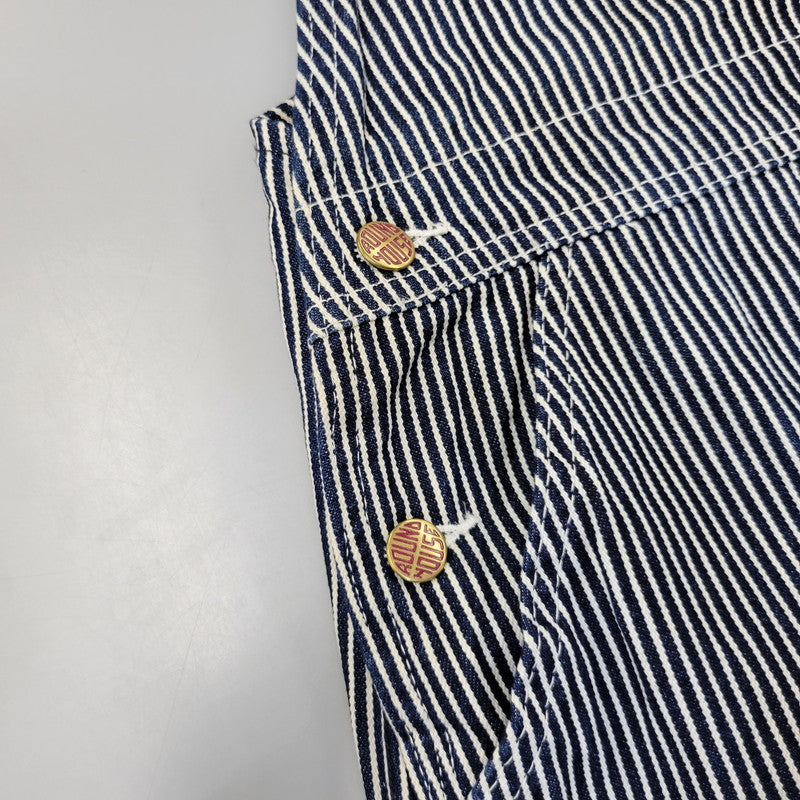 【中古品】【メンズ】 ROUND HOUSE ラウンドハウス HICKORY OVERALLS LOT45 ヒッコリー オーバーオール USA製 156-260720-as-30-izu サイズ：46×32 カラー：ネイビー×ホワイト 万代Net店