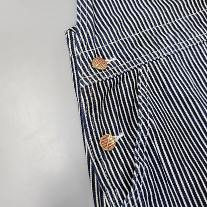 【中古品】【メンズ】 ROUND HOUSE ラウンドハウス HICKORY OVERALLS LOT45 ヒッコリー オーバーオール USA製 156-260720-as-30-izu サイズ：46×32 カラー：ネイビー×ホワイト 万代Net店