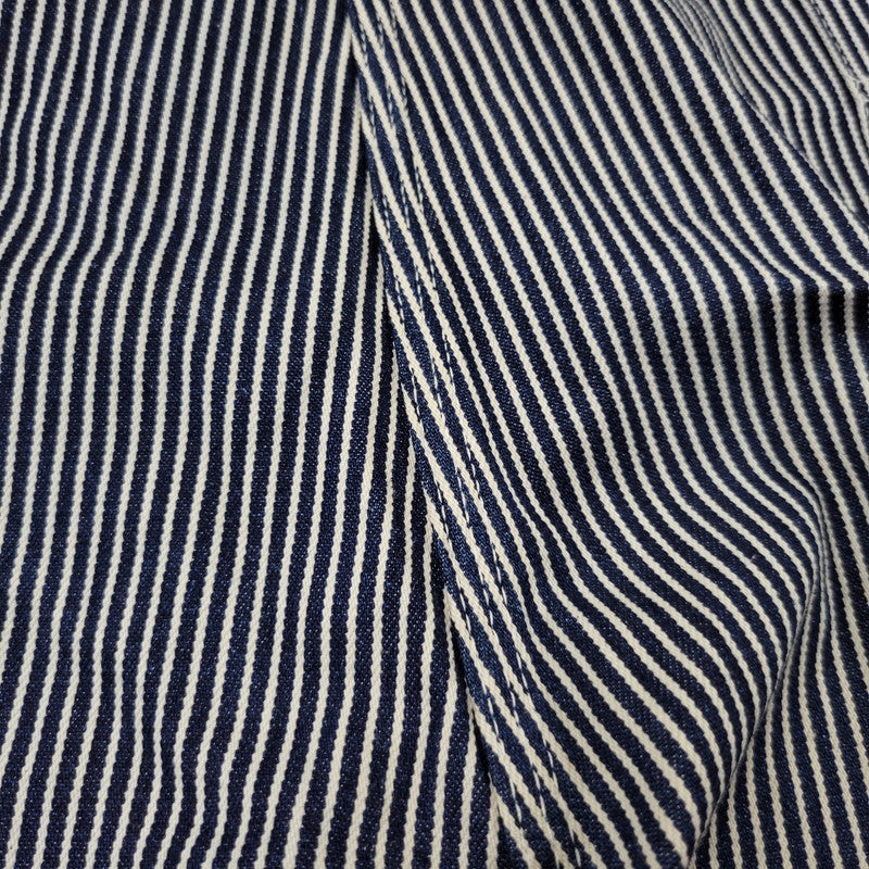 【中古品】【メンズ】 ROUND HOUSE ラウンドハウス HICKORY OVERALLS LOT45 ヒッコリー オーバーオール USA製 156-260720-as-30-izu サイズ：46×32 カラー：ネイビー×ホワイト 万代Net店