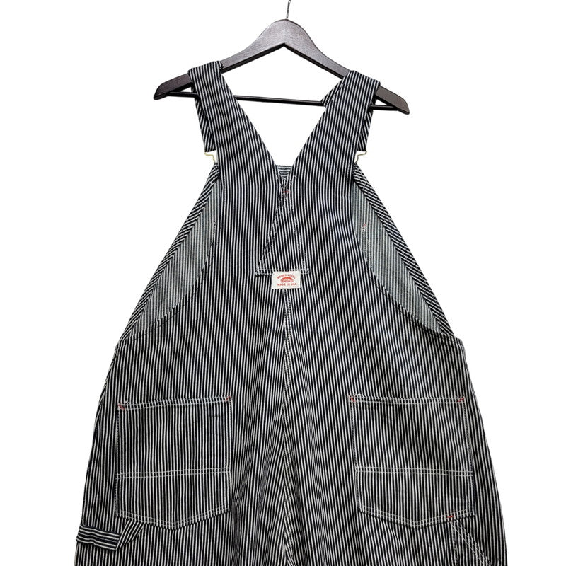 【中古品】【メンズ】 ROUND HOUSE ラウンドハウス HICKORY OVERALLS LOT45 ヒッコリー オーバーオール USA製 156-260720-as-30-izu サイズ：46×32 カラー：ネイビー×ホワイト 万代Net店