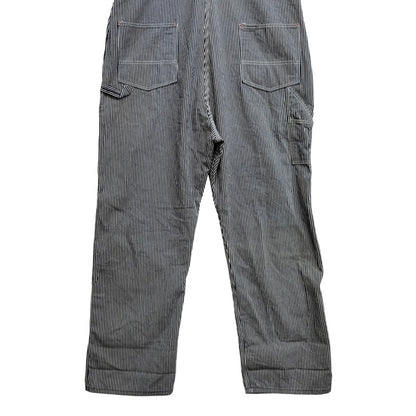 【中古品】【メンズ】 ROUND HOUSE ラウンドハウス HICKORY OVERALLS LOT45 ヒッコリー オーバーオール USA製 156-260720-as-30-izu サイズ：46×32 カラー：ネイビー×ホワイト 万代Net店
