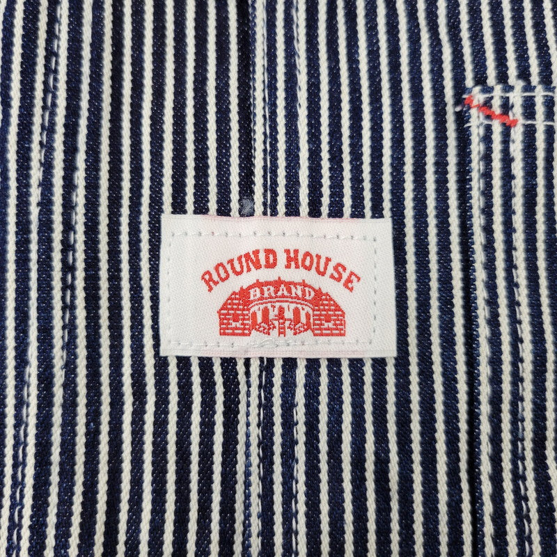【中古品】【メンズ】 ROUND HOUSE ラウンドハウス HICKORY OVERALLS LOT45 ヒッコリー オーバーオール USA製 156-260720-as-30-izu サイズ：46×32 カラー：ネイビー×ホワイト 万代Net店