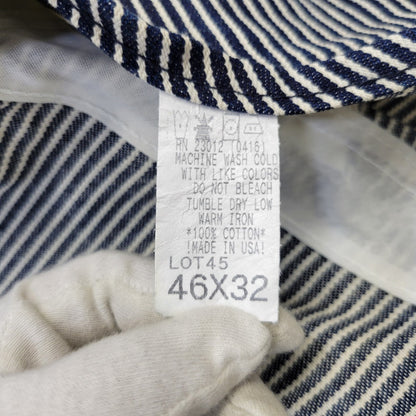 【中古品】【メンズ】 ROUND HOUSE ラウンドハウス HICKORY OVERALLS LOT45 ヒッコリー オーバーオール USA製 156-260720-as-30-izu サイズ：46×32 カラー：ネイビー×ホワイト 万代Net店
