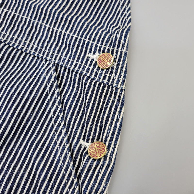 【中古品】【メンズ】 ROUND HOUSE ラウンドハウス HICKORY OVERALLS LOT45 ヒッコリー オーバーオール USA製 156-260720-as-30-izu サイズ：46×32 カラー：ネイビー×ホワイト 万代Net店