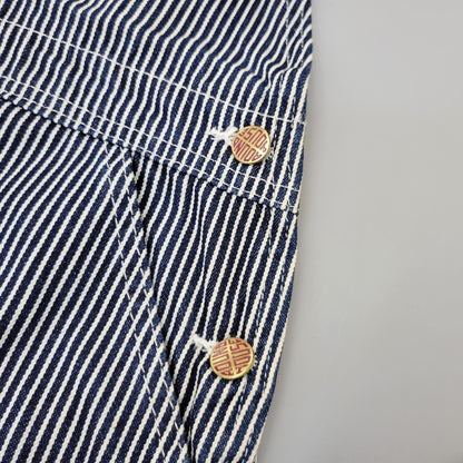 【中古品】【メンズ】 ROUND HOUSE ラウンドハウス HICKORY OVERALLS LOT45 ヒッコリー オーバーオール USA製 156-260720-as-30-izu サイズ：46×32 カラー：ネイビー×ホワイト 万代Net店