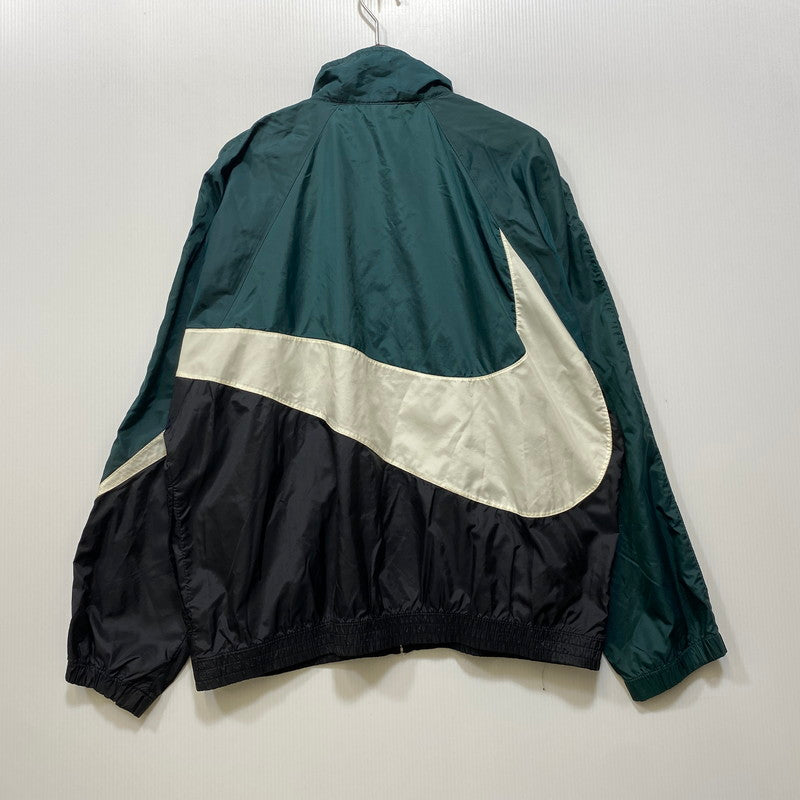【中古品】【メンズ】 OLD NIKE オールド ナイキ 銀タグ 90S BIG SWOOSH ZIP NYLON JACKET ビッグ スウッシュ ジップ ナイロン ジャケット アウター 146-260721-cs-06-izu サイズ：L カラー：グリーン×ホワイト×ブラック 万代Net店
