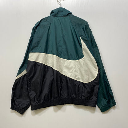 【中古品】【メンズ】 OLD NIKE オールド ナイキ 銀タグ 90S BIG SWOOSH ZIP NYLON JACKET ビッグ スウッシュ ジップ ナイロン ジャケット アウター 146-260721-cs-06-izu サイズ：L カラー：グリーン×ホワイト×ブラック 万代Net店
