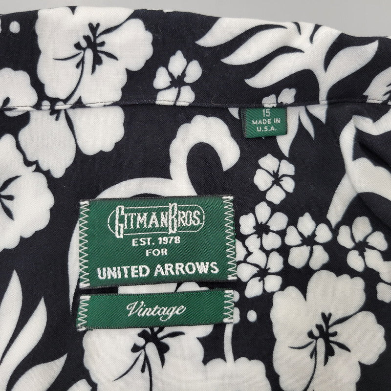 【中古品】【メンズ】 GITMAN BROS. ギットマンブラザーズ 1116-343-0471 UNITED ARROWS 別注 USA製 RAYON SS ALOHA SHIRT ユナイテッドアローズ アロハ シャツ 141-260726-kh-06-izu サイズ：15 カラー：ブラック×ホワイト 万代Net店