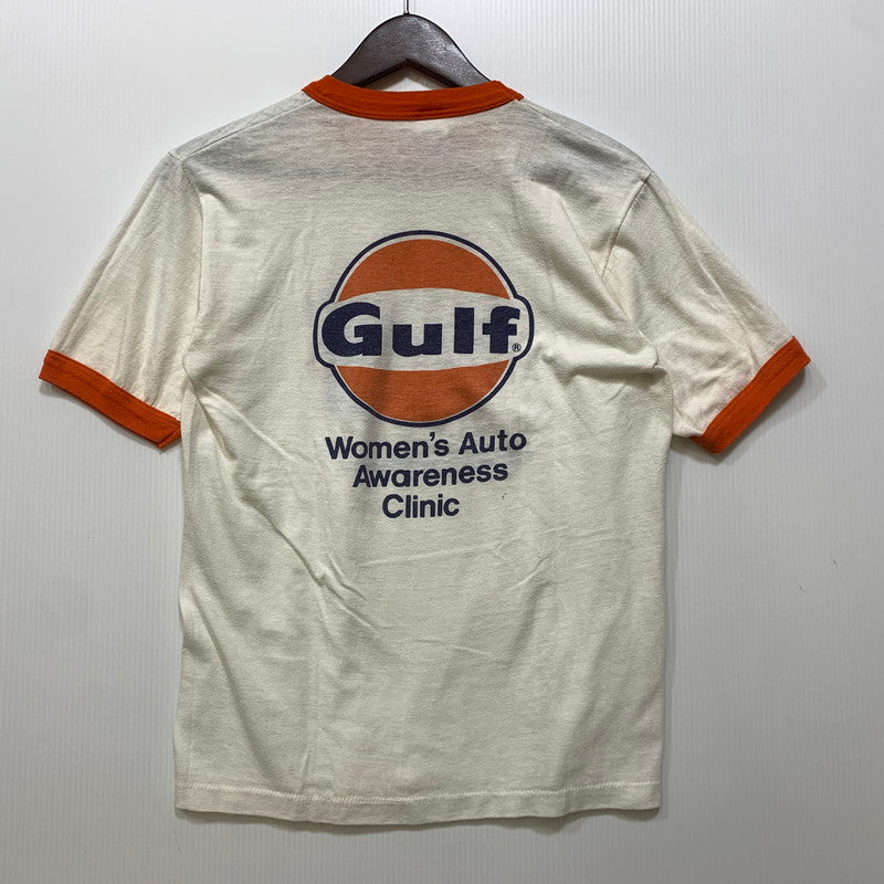 【中古品】【メンズ】 VINTAGE USA製 シングル GULF RINGER SS TEE ガルフ リンガー ショートスリーブ Tシャツ トップス 146-260725-kh-10-izu サイズ：M カラー：ホワイト×オレンジ 万代Net店