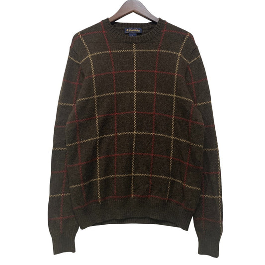 【中古品】【メンズ】 BROOKS BROTHERS ブルックス ブラザーズ 香港製 LAMBSWOOL CHECK KNIT SWEATER ラムズウール チェック ニット セーター トップス 146-260725-kh-13-izu サイズ：M カラー：ブラウン系 万代Net店