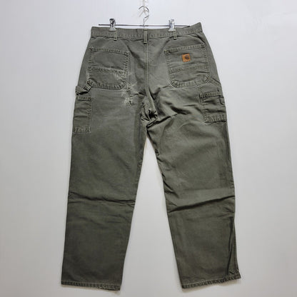 【現状渡し品】【メンズ】 Carhartt カーハート DOUBLE KNEE WORK PANTS B136 MOS ダブルニー ワークパンツ メキシコ製 157-260723-as-26-izu サイズ：38×32 カラー：モスグリーン 万代Net店