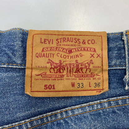 【現状渡し品】【メンズ】 Levi's リーバイス SMALL E 501 DENIM PANTS デニムパンツ ジーンズ 刻印552 USA製 不均等V 並行ステッチ 157-260729-as-01-izu サイズ：33×36 カラー：インディゴ 万代Net店