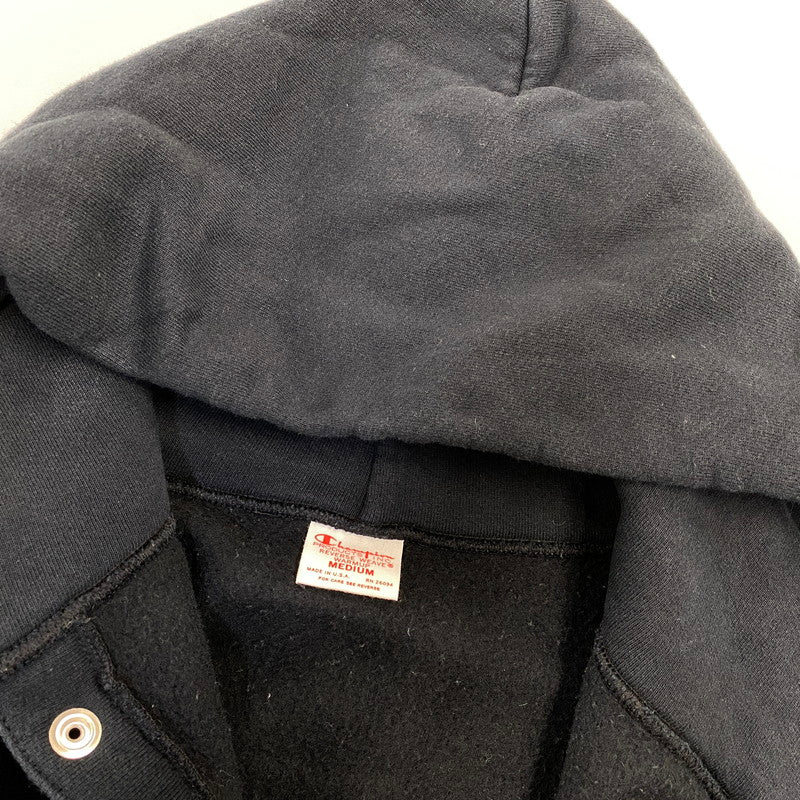 【中古品】【メンズ】 CHAMPION チャンピオン USA製 赤単色タグ復刻 REVERSE WEAVE SNAP HOODED SWEAT SHIRT リバースウィーブ スナップ フーデッド スウェット シャツ パーカー 148-260728-kh-01-izu サイズ：M カラー：ブラック 万代Net店