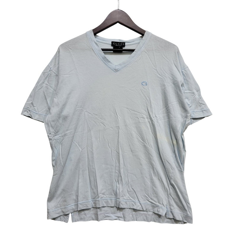 【中古品】【メンズ】 OLD GUCCI オールド グッチ G LOGO ロゴ VNECK S S TEE ブイネック ショートスリーブ Ｔシャツ トップス 半袖 141-260802-ya-03-izu サイズ：L カラー：ライトブルー 万代Net店