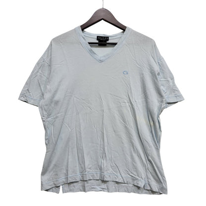 【中古品】【メンズ】 OLD GUCCI オールド グッチ G LOGO ロゴ VNECK S S TEE ブイネック ショートスリーブ Ｔシャツ トップス 半袖 141-260802-ya-03-izu サイズ：L カラー：ライトブルー 万代Net店
