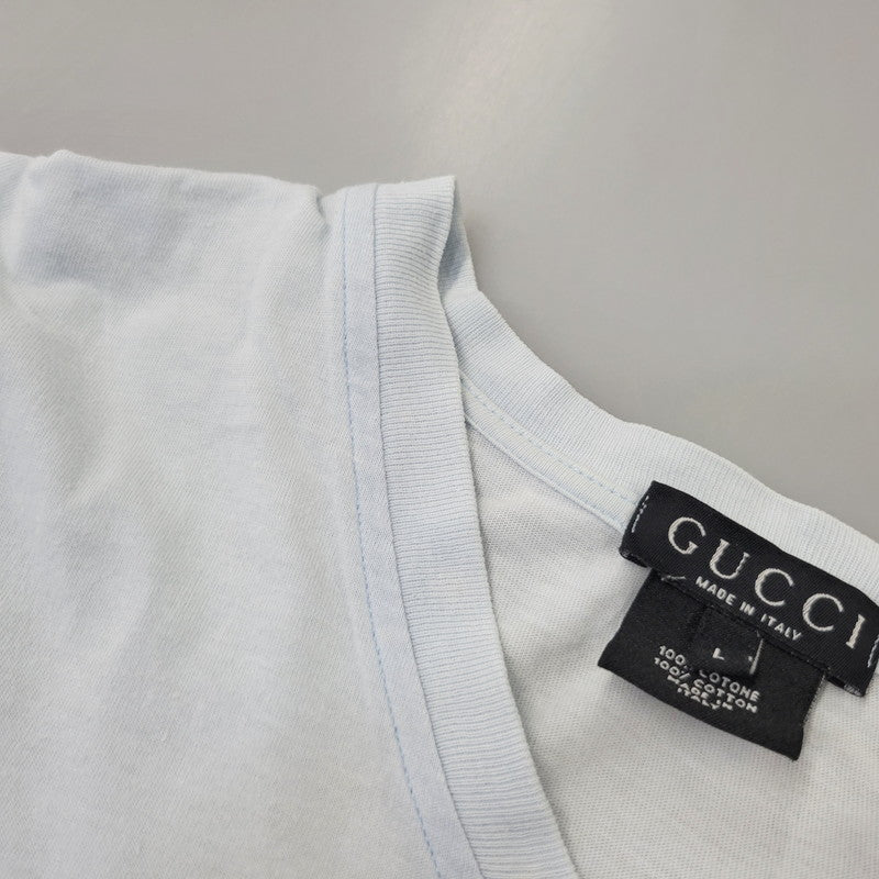 【中古品】【メンズ】 OLD GUCCI オールド グッチ G LOGO ロゴ VNECK S S TEE ブイネック ショートスリーブ Ｔシャツ トップス 半袖 141-260802-ya-03-izu サイズ：L カラー：ライトブルー 万代Net店